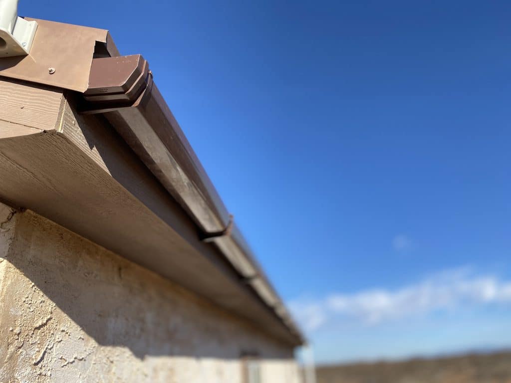 Rain catchment gutter on back of house