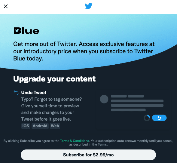 Sign up for Twitter Blue